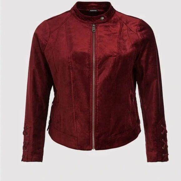 Torrid Jacket Size 4 4X Moto Burgundy Velvet Jacket NWOT - Picture 5 of 16